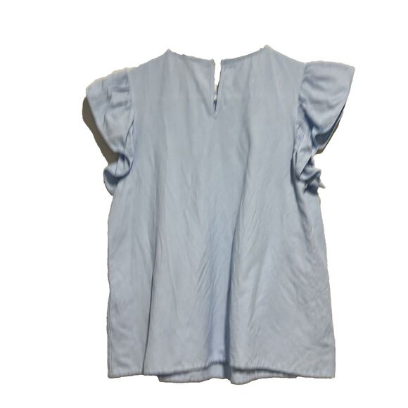 J. Marie Womens Blue & White Embroidered Ruffle Flutter Sleeve Blouse XS - Picture 2 of 6